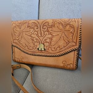 Hand-Tooled Tan Leather Bag